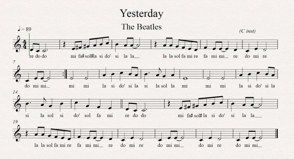 Partitura de «Yesterday», de The Beatles